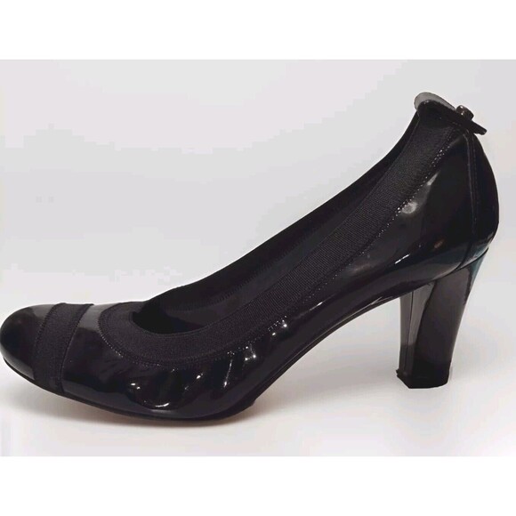 Stuart Weitzman Pumps Heels Womens 7.5 Black Patent Leather Cap Toe Career - Picture 1 of 16
